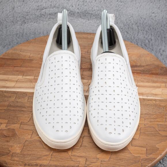 FLY London Slip On Shoes Women's 8-8.5 (39) White Leather Perforated Loafers - Picture 2 of 7